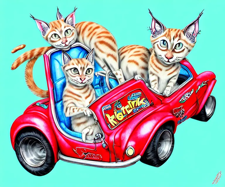 Image similar to cute and funny, lynx point siamese wearing a helmet riding in a hot rod with an oversize engine, ratfink style by ed roth, centered award winning watercolor pen illustration, isometric illustration by chihiro iwasaki, edited by range murata, tiny details by artgerm and watercolor girl, symmetrically isometrically centered, sharply focused