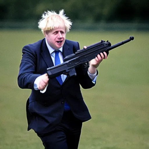 Image similar to boris johnson firing an uzi