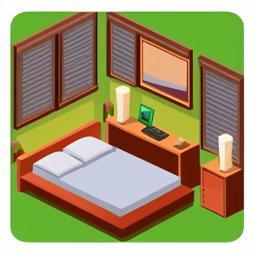 Prompt: cute isometric bedroom