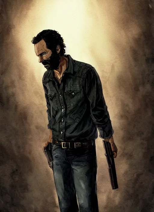 Image similar to portrait, Rick Grimes from The Walking Dead in the South Park universe, watercolor, dramatic lighting, cinematic, establishing shot, extremely high detail, foto realistic, cinematic lighting, digital art, vector, by Yoshitaka Amano, Ruan Jia, Kentaro Miura, Artgerm, post processed, concept art, artstation, matte painting, style by eddie mendoza, raphael lacoste, alex ross