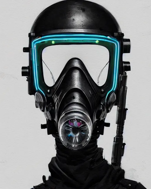 Image similar to detailed portrait neon female swat officer, cyberpunk futuristic, neon, gas mask, reflective puffy coat, decorated with traditional japanese by ismail inceoglu dragan bibin hans thoma greg rutkowski alexandros pyromallis nekro rene margitte, fire & smoke, illustrated, perfect face, fine details, realistic shaded, fine - face, pretty face