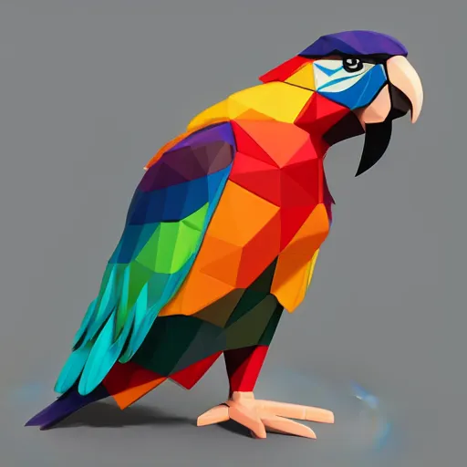 Prompt: isometric vector low poly rainbow parrot icon, black background, cgsociety, volumetric lighting, artstationhq