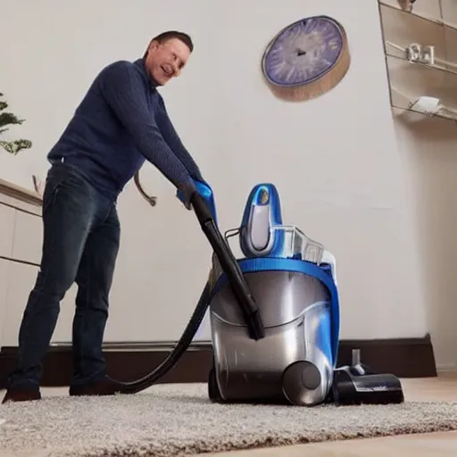 Image similar to a man rides a vacuum cleaner as if it were a horse, 8k, hyper-realistic