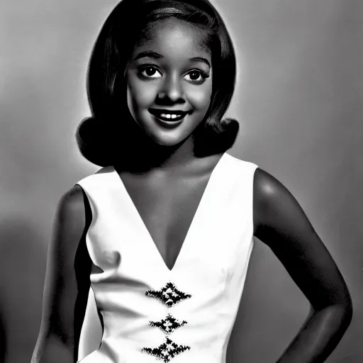 Image similar to black and white photo of a beautiful and elegant 1 9 6 5 young black actress