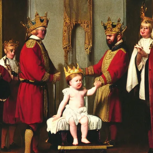 Prompt: a baby being crowned king of england