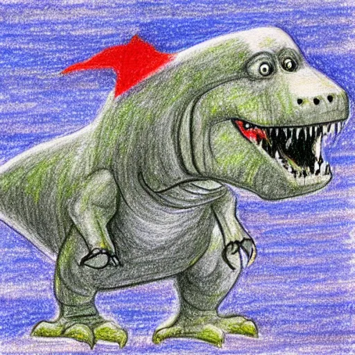 Image similar to cute drawing of a t-rex standing in a snowstorm