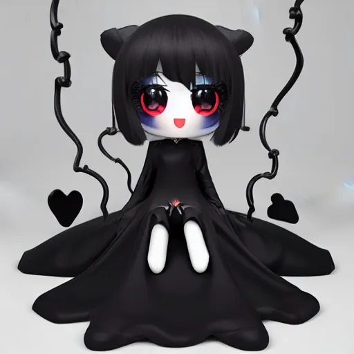 Image similar to cute fumo plush of a pure vantablack arachnid girl with a white glowing heart, lens flare, gothic regal, vray, sparks and liquid fire