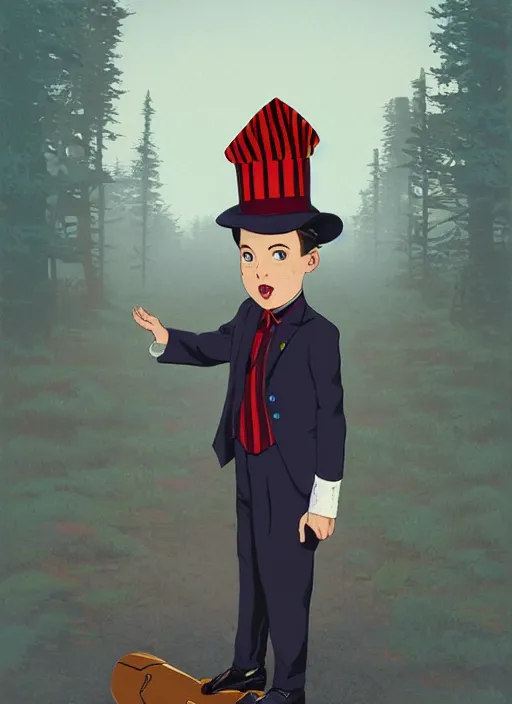 Prompt: artwork by Michael Whelan, Bob Larkin and Tomer Hanuka, of a solo individual portrait of man wearing a barbershop quartet costume, wearing a 1920s red striped outfit, dapper, from scene from Twin Peaks, simple illustration, domestic, nostalgic, full of details, by Makoto Shinkai and thomas kinkade, Matte painting, trending on artstation and unreal engine