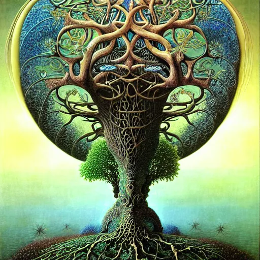 Image similar to tree of life by roger dean and andrew ferez, art forms of nature by ernst haeckel, divine chaos engine, symbolist, visionary, art nouveau, botanical fractal structures, organic, detailed, realistic, surreality