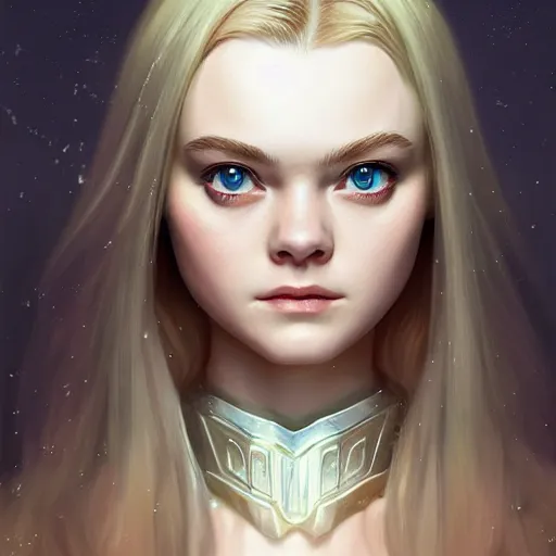 Prompt: a stunning symmetrical portrait of Elle Fanning as a paladin, digital art by Ross Tran and Angel Ganev, highly detailed, trending on artstationhq