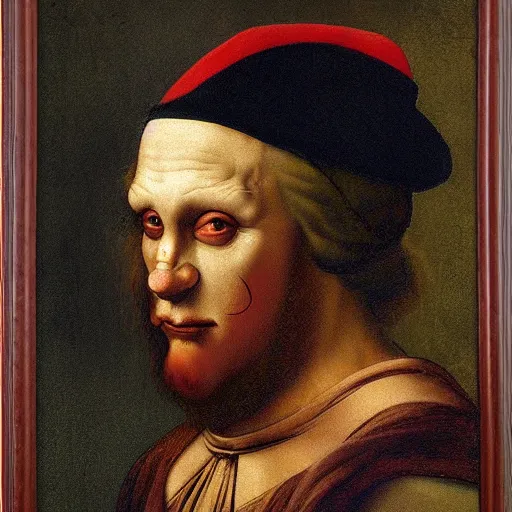 Image similar to communist clown portrait, da vinci