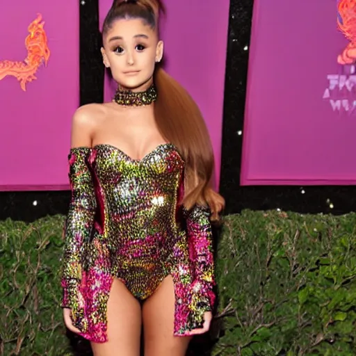 Prompt: ariana grande in a dragon suit