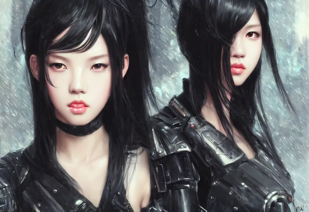 Image similar to portrait lisa blackpink + black hair of futuristic female police, black armored uniform, at futuristic colorpunk tokyo rainy night, ssci - fi and fantasy, intricate and very very very beautiful, highly detailed, digital painting, artstation, concept art, smooth and sharp focus, illustration, art by tian zi and wlop and alphonse mucha