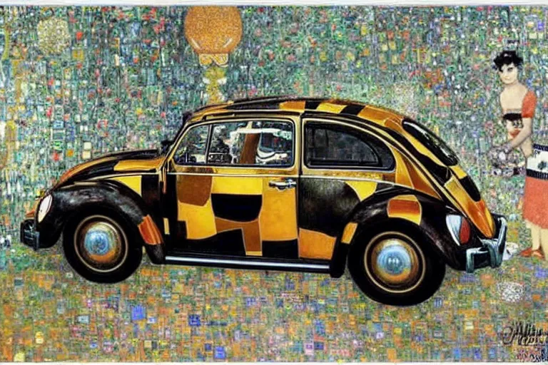 Prompt: gustav klimt vw beetle