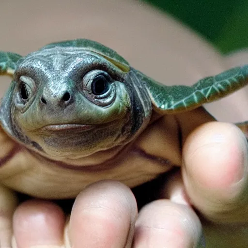 Image similar to gollum - faced turtle crying