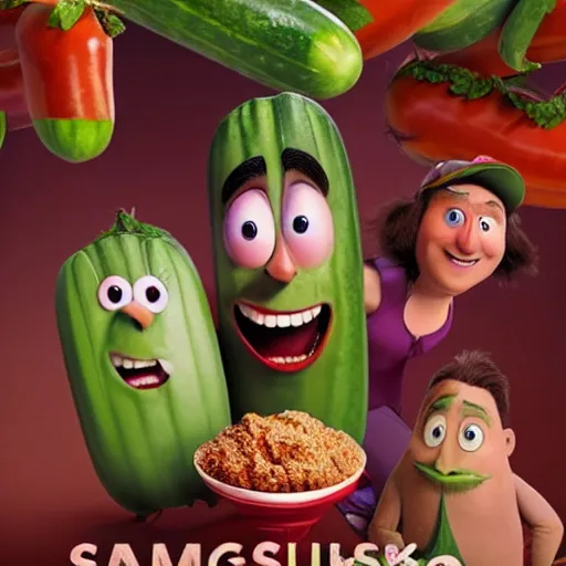 Prompt: elon musk is a cucumber in the movie sausage party, airbrush concept art, drew struzan illustration art, key art, movie poster