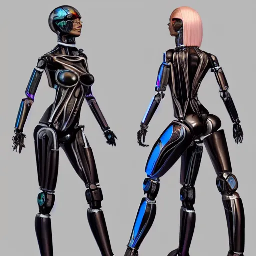 Prompt: store showcase selling womanized humanoid robots made of steel, beautiful face!, anatomically correct!!!, colored hair!, big breasts, fit, unreal engine 5, sharp focus