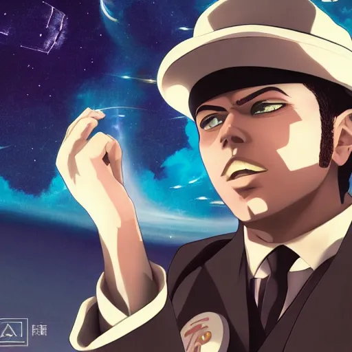 Prompt: portrait of al capone as a space explorer, anime fantasy illustration by tomoyuki yamasaki, kyoto studio, madhouse, ufotable, square enix, cinematic lighting, trending on artstation