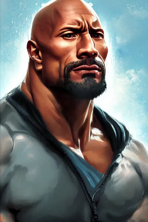 Image similar to dwayne johnson, manga cover art, detailed color portrait, artstation trending, 8 k, greg rutkowski