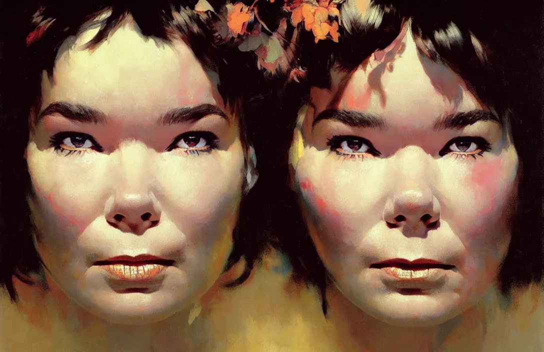 Image similar to portrait of bjork!!!!!!!!!!!!!!!!!!!!!!!!!!!, detailed face, detailed painting, epic lighting, by ilya repin, phil hale and kent williams