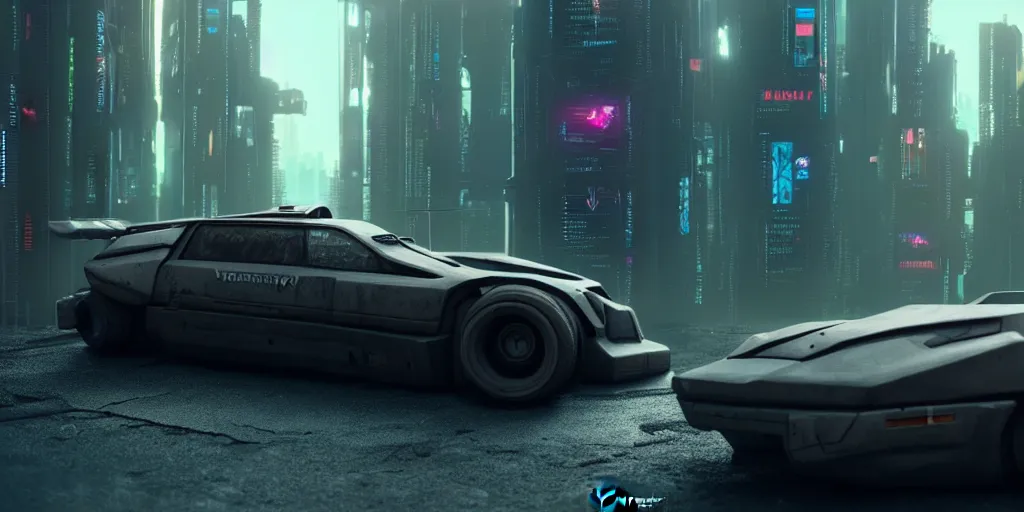 Prompt: a highly detailed matte painting of cyberpunk car, featured on Artstation