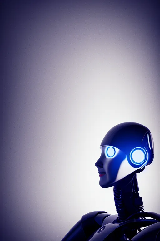 Prompt: portrait of a robot, colour photo, diffused lighting, profile facing right