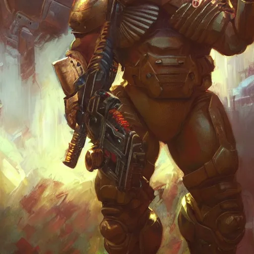 Image similar to Arnold Schwarzenegger as the Doomguy, closeup character art by Donato Giancola, Craig Mullins, digital art, trending on artstation