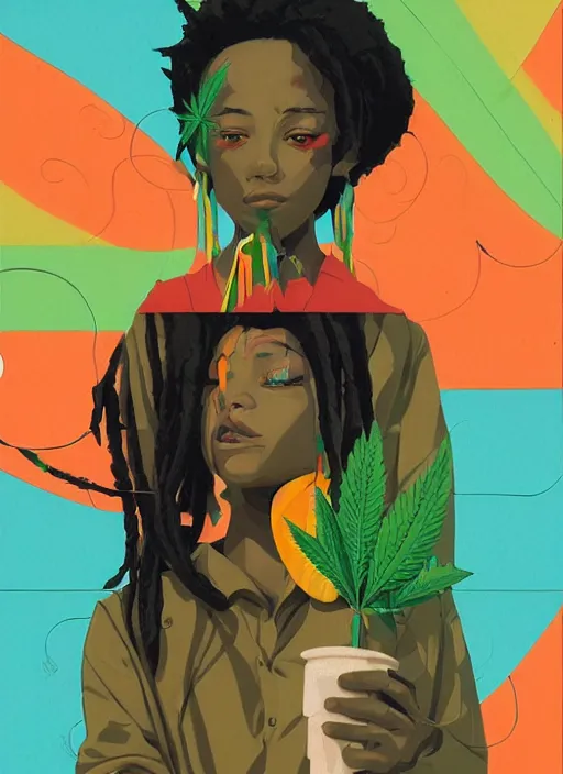 Image similar to 1998 beautiful rasta girl by Sachin Teng :5 attractive, stylish, designer , green, smoke, marijuana, asymmetrical, Matte Painting , geometric shapes, hard edges, graffiti, street art:4 Masterpiece, impressive detail, colorful, by Sachin Teng:4