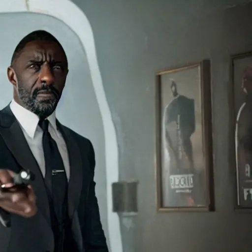 Image similar to cinematic film still of Idris Elba starring in a Steven Spielberg film as James Bond,2021, shallow depth of field