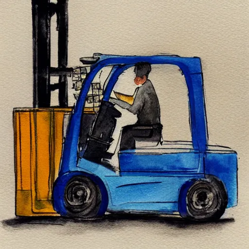 Image similar to a fork on a forklift in a lift, watercolor