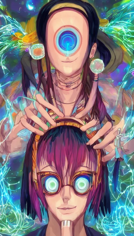 Image similar to portrait of a digital shaman, by gainax co,