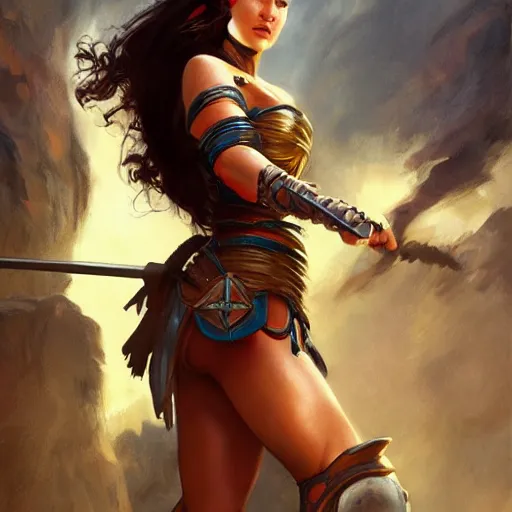Image similar to young Jennifer Connelly as a warrior by Stanley Artgerm Lau, WLOP, Rossdraws, Frank Frazetta, Andrei Riabovitchev, Marc Simonetti, trending on artstation.