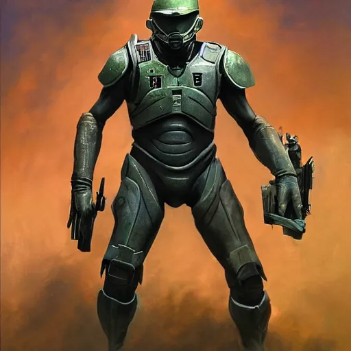 Prompt: ultra realistic portrait painting of kevin durant as master chief, art by frank frazetta, 4 k, ultra realistic, highly detailed, epic lighting