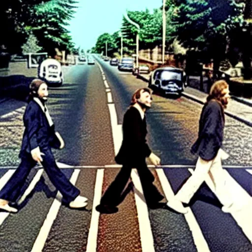 Image similar to abbey road with the three stooges instead of the beatles,