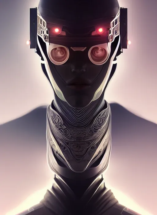 Prompt: symmetry!! portrait of futuristic ninja, sci - fi, tech wear, intricate, elegant, highly detailed, digital painting, artstation, cinematic lighting, concept art, smooth, sharp focus, illustration, art by artgerm and greg rutkowski and alphonse mucha, 8 k