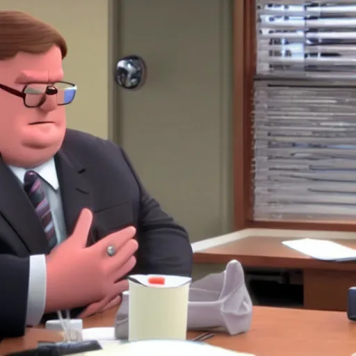 Prompt: peter griffin in an episode of the office