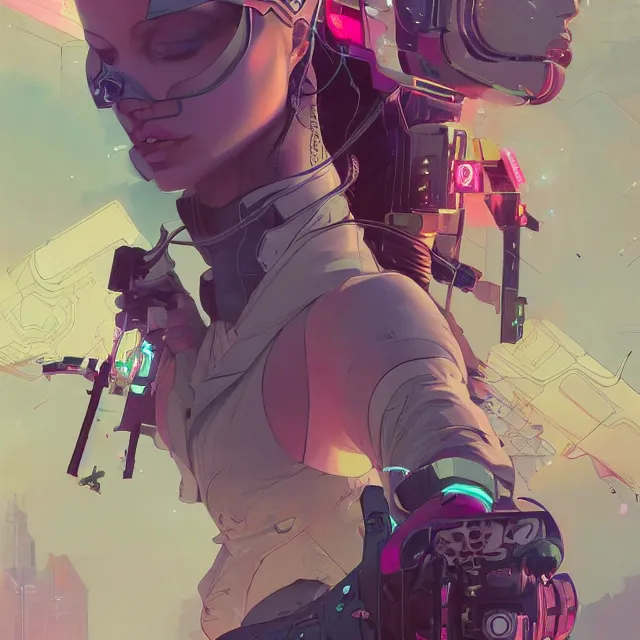 Prompt: a beautiful painting of a cyberpunk aeon flux by moebius and pascal blanche and josan gonzalez and greg rutkowski and sachin teng and ralph mcquarrie. in style of futurism art. brush stroke, vibrant colors, hyper detailed. 4 k texture. octane render. trending on artstation