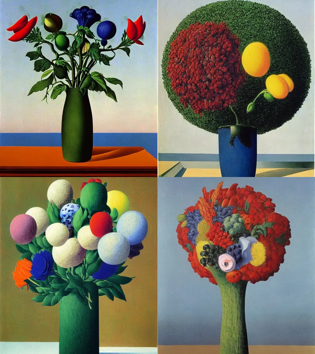 Prompt: bouquet by magritte, max ernst