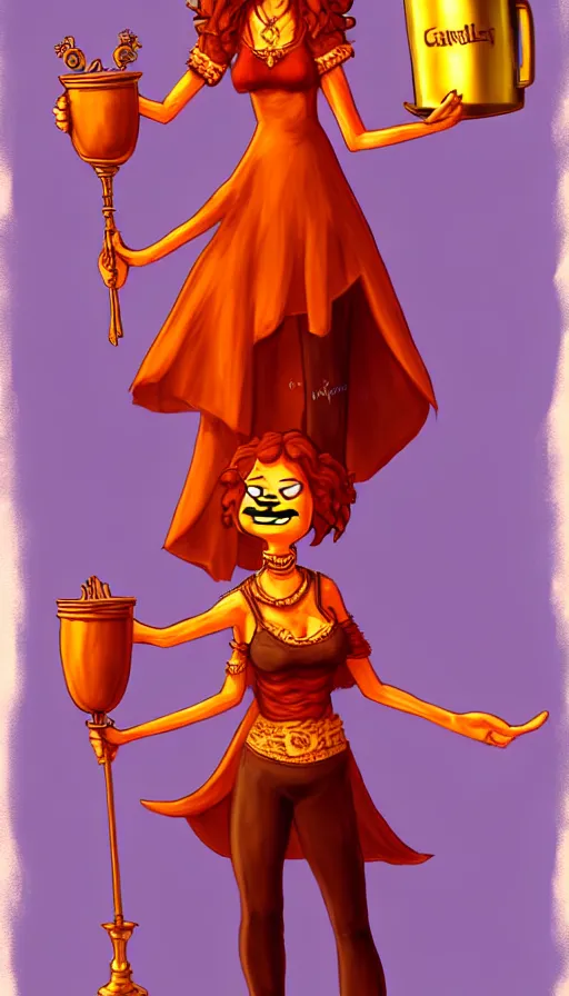 Image similar to fullbody!! personification of garfield the cat garfield goddess holding a blood chalice, stunning, professional character concept art by tatyana kupriyanova