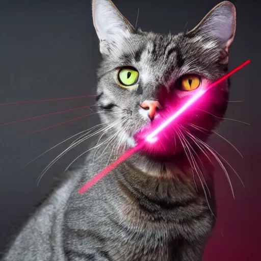 Prompt: photo of a cat with red laser beams shooting out of its eyes