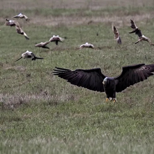 Image similar to a man watching vulture circling prey, ready to strike