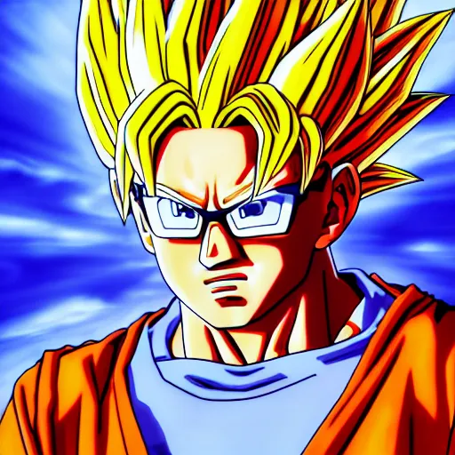 Image similar to ultra realistic portrait painting of bernie sanders as super saiyan goku, art by akira toriyama, 4 k, dragon ball artstyle, cel shaded, highly detailed, epic lighting