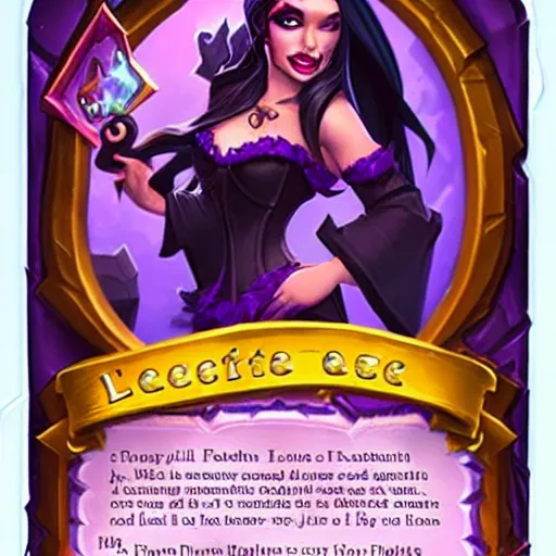 Image similar to a beautiful woman with long black hair, wearing a black corset top and a purple tutu, Hearthstone official splash art