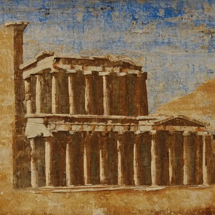 Prompt: a building in a serene landscape, ancient greek painting