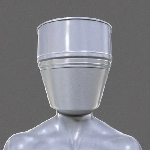 Image similar to a human body with a bucket head