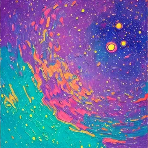 Prompt: Dreaming of outer space, by Erin Hanson, lofi colors