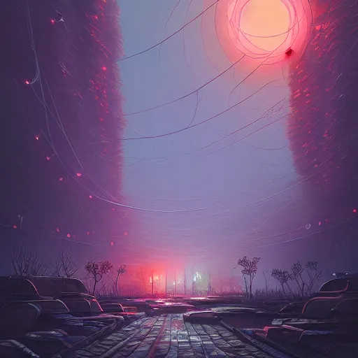 Image similar to beautiful painting of lights and corals blooming in the white mind\'s city in the style of Simon Stålenhag and H. R. Giger, detailed, trending on Artstation