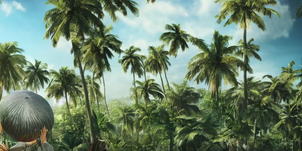 Prompt: from the coco palm family,, silly, laughing, highly detailed vfx, cinematic, volumetric lighting,