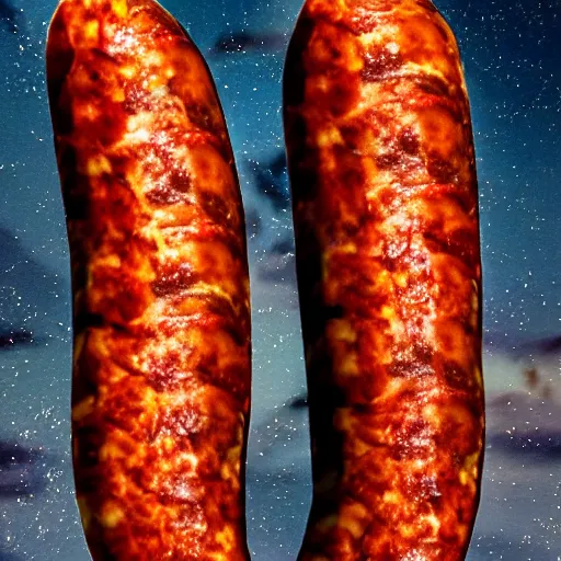 Image similar to CHORIZO sausage, end cut, night sky, 8k, photograph, photorealistic