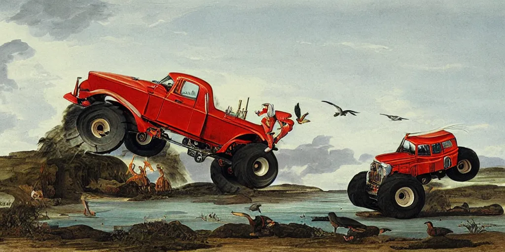 Prompt: Monster truck, painting by john james audubon